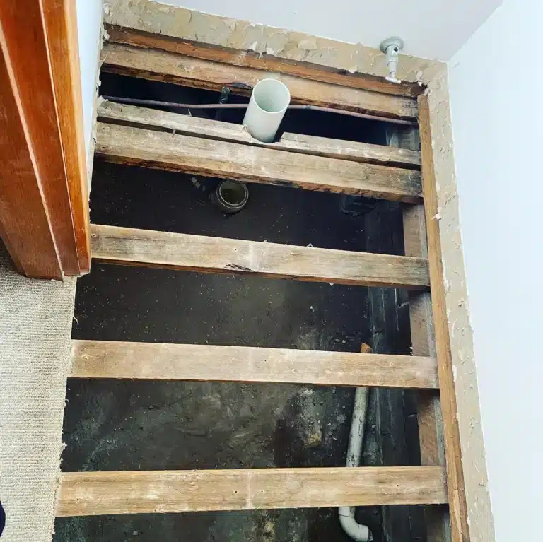 Plumbing work completed under the floor