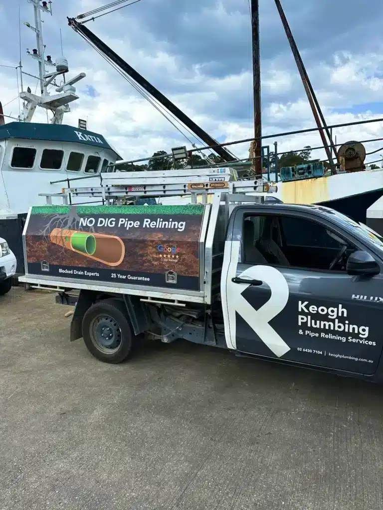 The Keogh Plumbing Ute on the marina