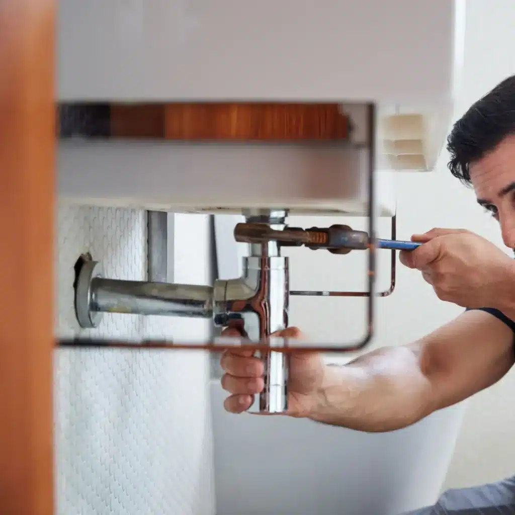 A plumber repairing a pipe