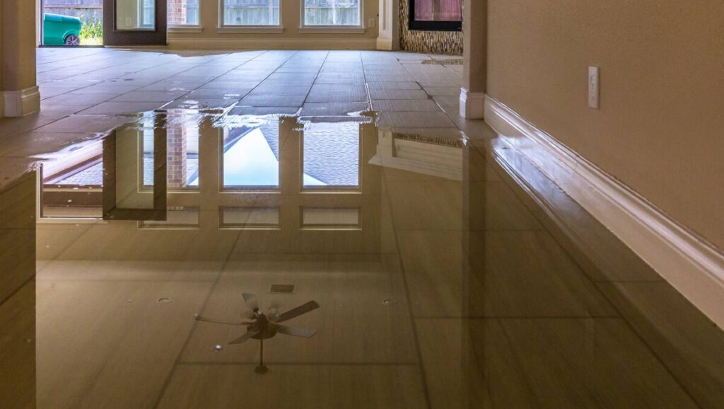 A flooded house from a broken pipe
