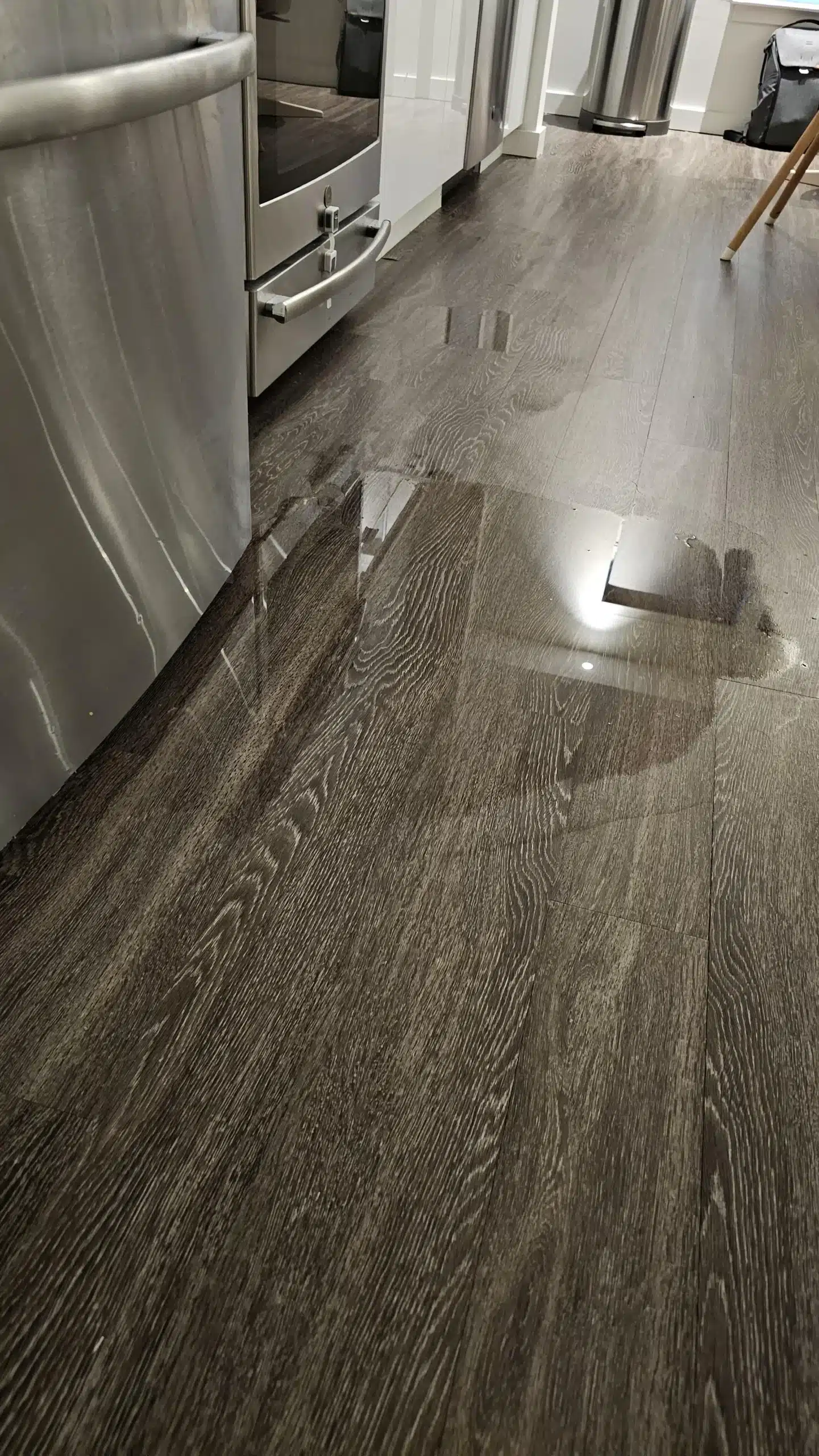 Puddle caused by a broken pipe in a bega kitchen