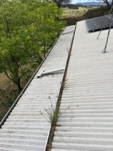 Blocked roof gutters on a home in Bega